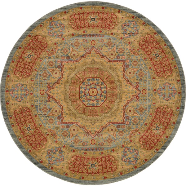Unique Loom Palace Collection Bohemian Traditional, Medallion, Vintage Area Rug, 8' 0" x 8' 0", Navy Blue/Tan