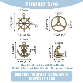 SUPERFINDINGS 108 Pieces 18 Styles Antique Bronze Steampunk Gear Charm Pendant Made of Alloy Nautical Theme Pendant Cabochon for Jewellery Making Home Decoration, Alloy Steel