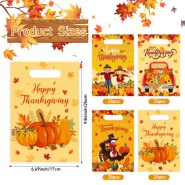 Teenyyou 120 Pcs Thanksgiving Treat Bags with Handles Thanksgiving Plastic Gift Bags Happy Thanksgiving Favor Bags Fall Leaves Pumpkin Turkey Goody Candy Bags for Thanksgiving Autumn Party Supplies