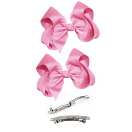 WD2U Girls Set of Two 4" Solid Grosgrain Pigtail Hair Bows French Clip Barrettes Lemon Yellow