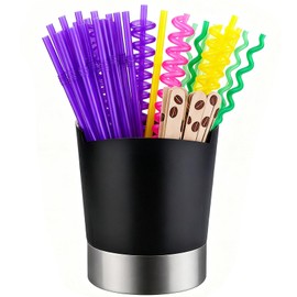 shofilt Straw Holder Dispenser Stainless Steel, Coffee Stirrers Holder Large Kitchen Utensil Organizer for Commercial and Home Use 6.7" x 5.7"