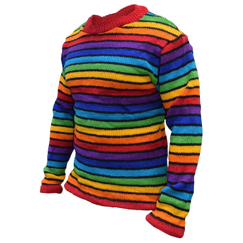 Gheri Colorful Knitted Multicolor Wool Sweater Black Striped Rainbow Large