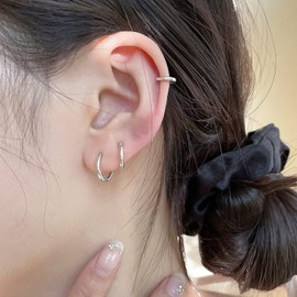 MASOP Silver Creole Earrings 925 Silver Stud 8/10/12 mm Women Girls Men, Silver