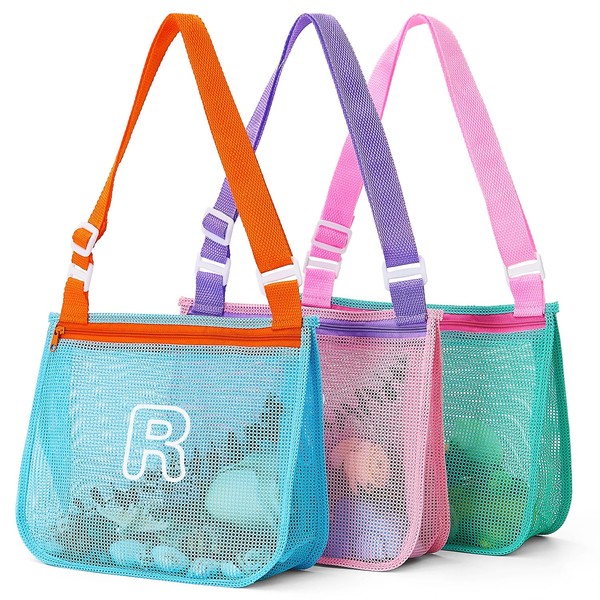 3Pcs Alphabet Printed Seashell Bags, Lightweight & Foldable Kids Beach