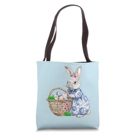 Spring Chinoiserie Easter Bunny Basket Floral Toile Egg Girl Tote Bag