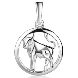 Materia KA-492 Taurus Pendant 925 Silver Round Zodiac Sign Pendant, Silver