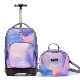 NEW TILAMI NEW TILAMI 18 inch Rolling Backpack Boys & Girls for School C Durable, Waterproof, Adjustable Handle, Ideal for Travel & Daily Use, Purple Sky