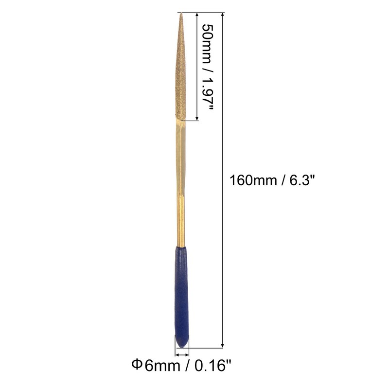 sourcing map Diamond Needle Files, 4mm x 160mm Titanium Coated