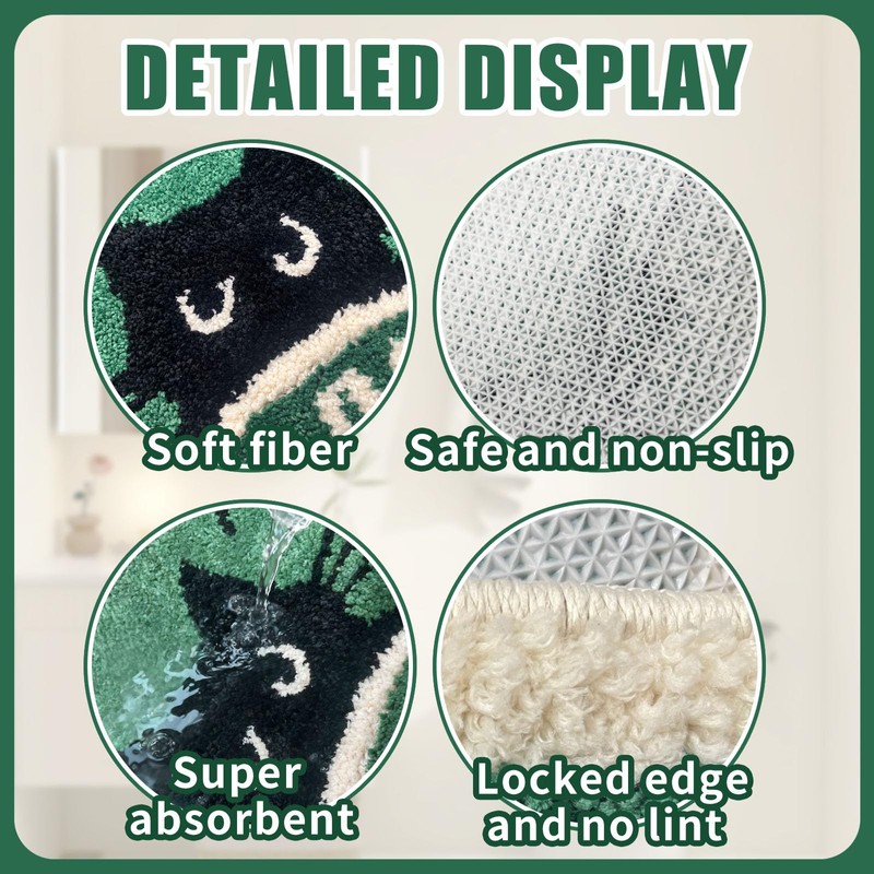 Funny Black Cat U Shaped Toilet Rug 24x20 Inch, Machine