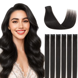 SEGOHAIR Clip in Hair Extensions Real Human Hair for Women, 14 Inch 36g 6pcs, Natural black, Straight - Highlight, Add Volume and Length for Daily Wear, Parties, Weddings