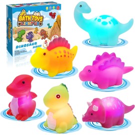 6 Piezas De Juguetes De Baño De Dinosaurios Iluminados,Juguetes De Piscina Flotantes Para Bañera Para Niños Con Purpurina Colorida,Adecuados Para Regalos De Cumpleaños Para Niños,Regalos de Navidad