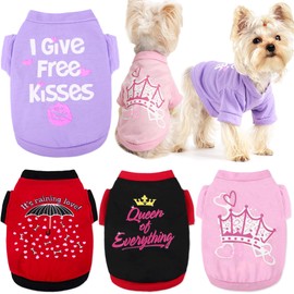 Dog Shirt, 4 Pack Clothes for Small Dogs Girl, Chihuahua Yorkie Pet Summer Cute Female，Puppy Outfit Apparel Dogs Tshirt