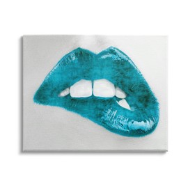Stupell Industries Modern Blue Fashion Lip Bite Feminine Glam Photography, Designed by Sarah McGuire Canvas Wall Art, 48 x 36, Silver