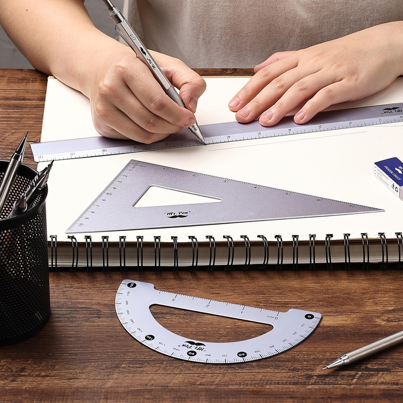 Mr. Pen- Geometry Set, 4 Pack, Periwinkle Gray, Metal Geometry