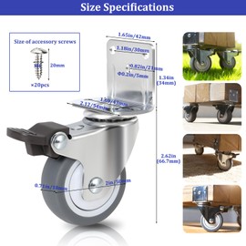 Enyke 2 Inch L-Shaped TPR Rubber Casters Set of 4, Side Mount Castors 500 LBS, Corner Castor Wheels with Ball Bearing, Casters Wheels for 2x4 Legs