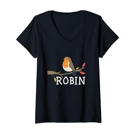 Womens Funny sitting Robin Bird for Birds and Robins Lovers V-Neck T-Shirt