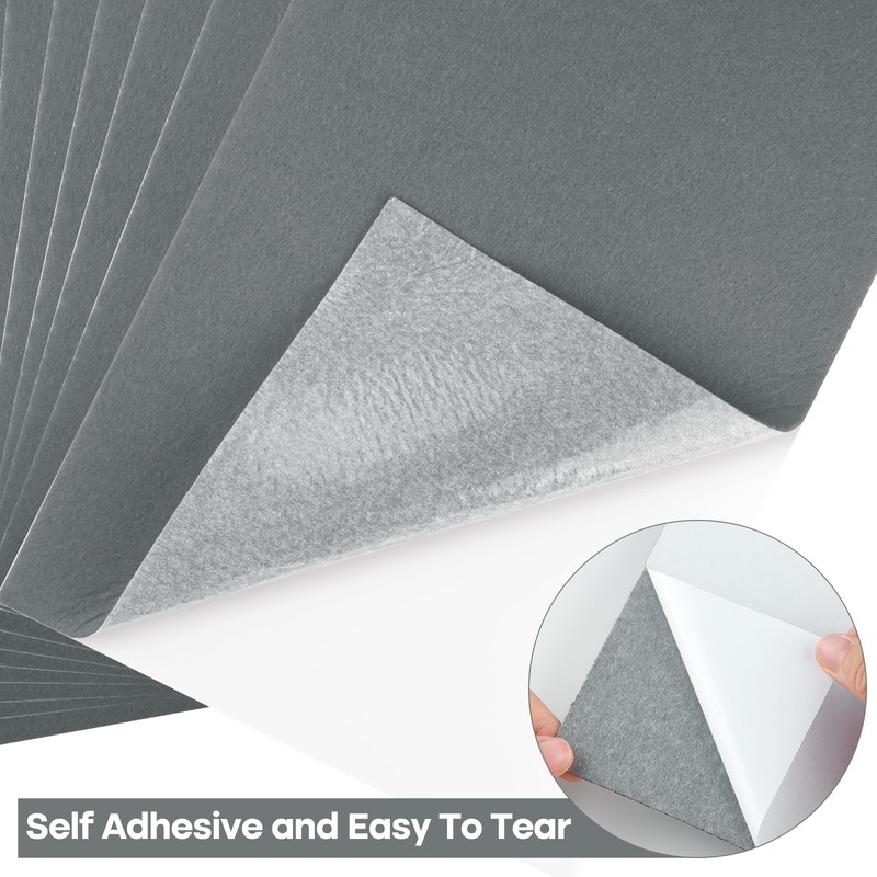 CHRORINE 10 Pcs Grey Felt Fabric Sheets Self Adhesive Felt