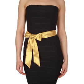 BlackButterfly Wedding Bow Ribbon Bridesmaid Prom Satin Sash Belt, gold