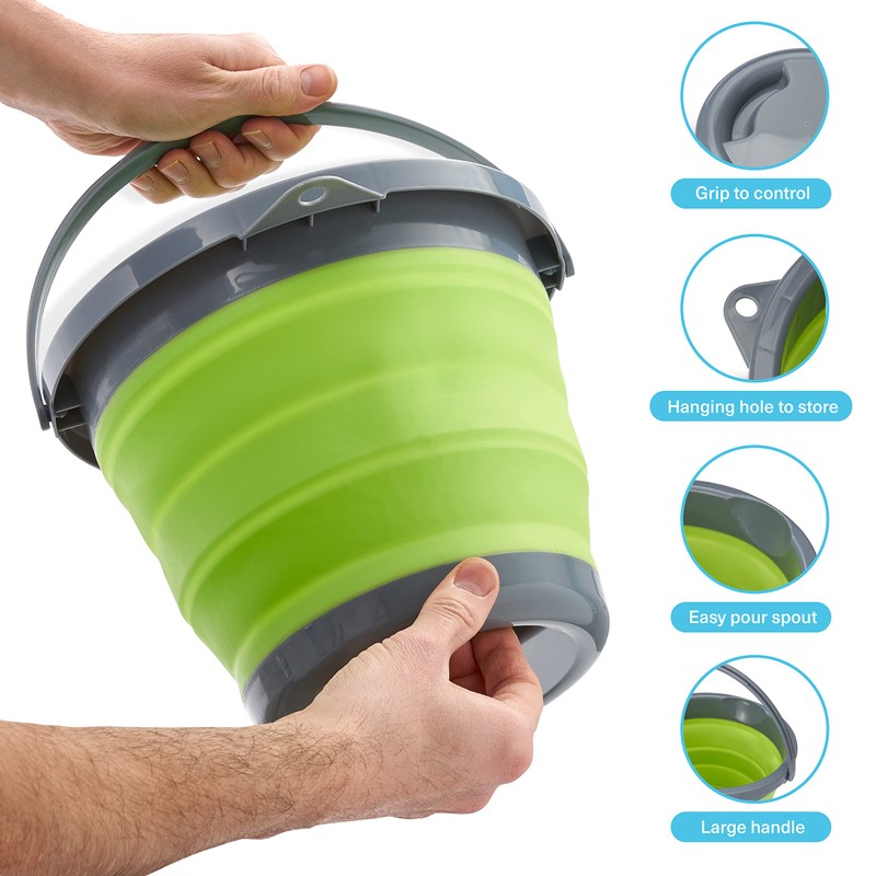Bramble - 3 Collapsible Space Saving Portable Buckets, 5 Litre