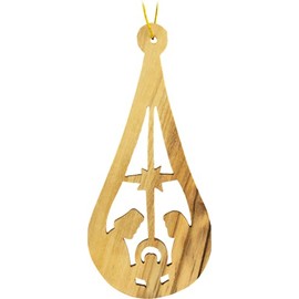 Teardrop Nativity Scene Olive Wood Christmas Ornament from Israel, Religious Ornaments Decoration, Wooden Hanging Seasonal Décor for Christmas Tree, Made in The Holy Land of Bethlehem