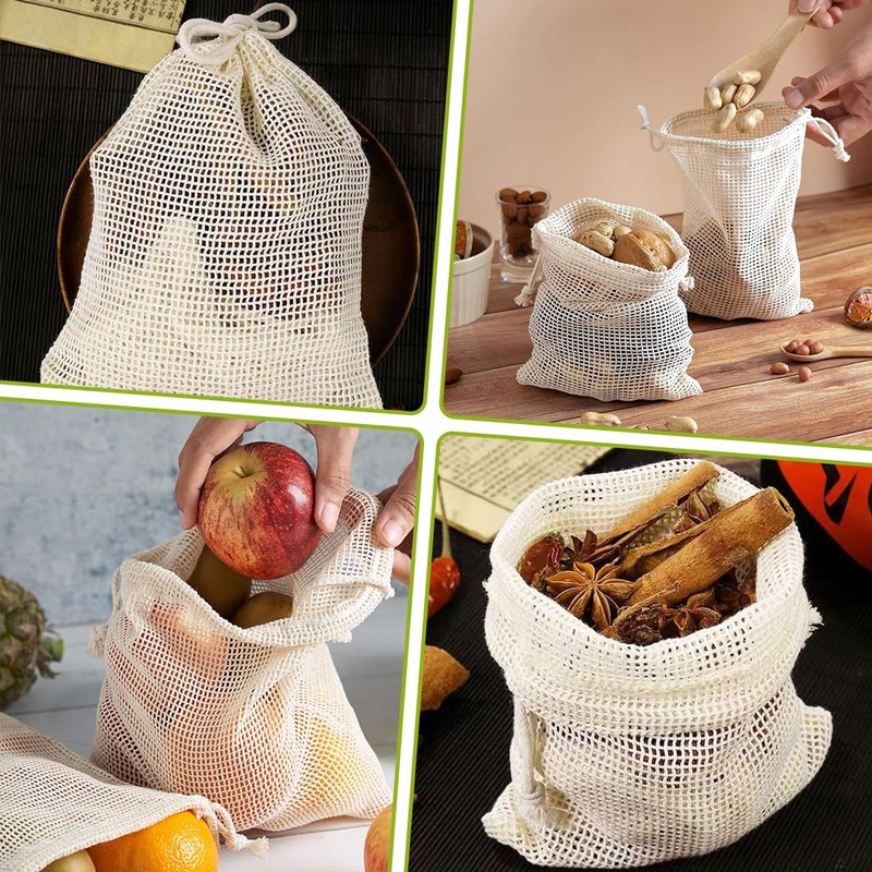 VJUYSW Cotton Muslin Bags 4 Pack Drawstring 100% Cotton Reusable