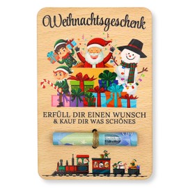 ZUKLA Packaging Money Gift Christmas Santa 15 x 10 cm - Colourful Print Money Gift Packaging Christmas Wood - An Original Idea to Give Money - Money Gift Christmas