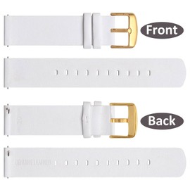 Wocci Thin Flat Watch Straps for Men and Women, Top Grain Leather, Quick Change Replacement Straps, 18 mm / 20 mm / 22 mm, White (golden buckle), 18mm