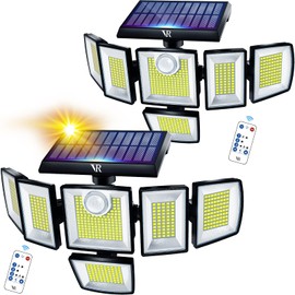 VENSSTNOR Solar Motion Sensor Flood Lights Outdoor - 496LEDs 3500LM 3 Lighting Modes 3 Levels Brightness, 6 Heads 360° Illumination, IP65 Solar Security Lights,for Porch Yard Patio Garage(2 Packs)