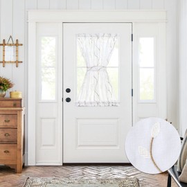 jinchan - Cortinas transparentes para puerta, diseño floral bordado, gasa con dobladillo para cortinero, 1 panel