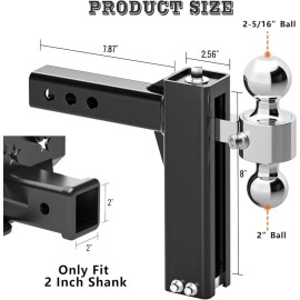 Sulythw Adjustable Trailer Hitch Fits 2" Receiver 8" Drop Hitch Ball Mount 12,500 GTW