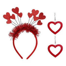 1 Red Headband, 1 Pair Of Heart-Shaped Pendant Earrings, Creative Fashion Jewelry, Simple Headband For Women, Birthday Party Clothing Accessories.