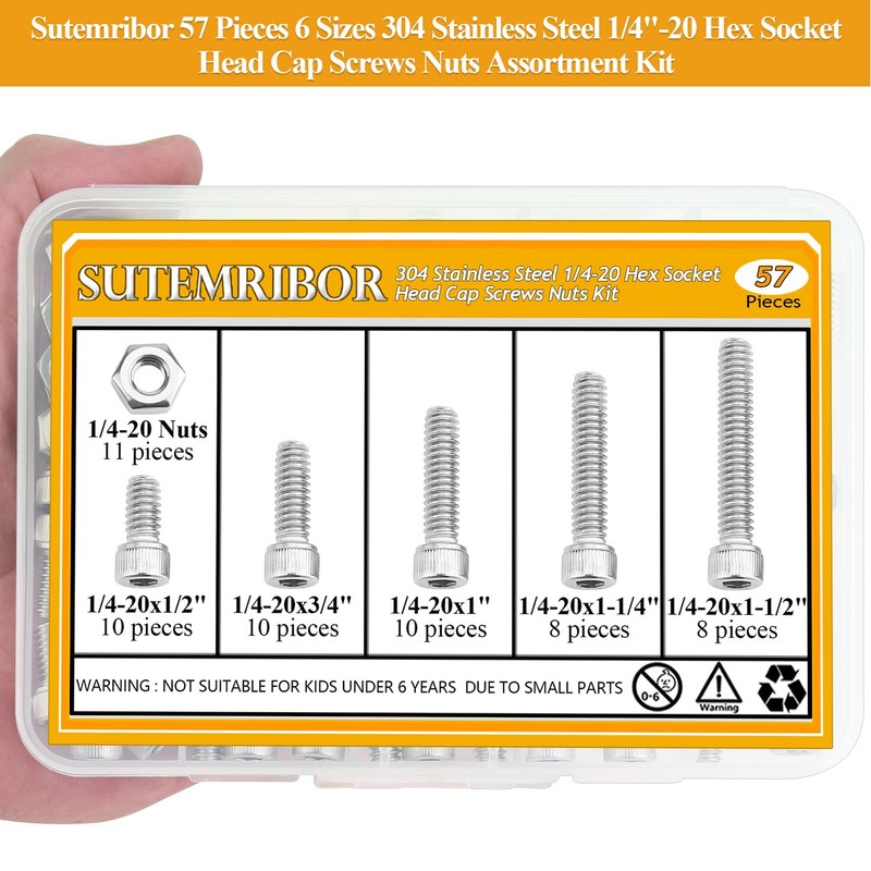 Sutemribor 57 Pieces 1/4-20 x 1/2", 3/4", 1", 1-1/4", 1-1/2",