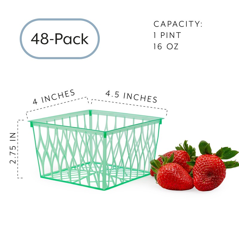 Cornucopia Brands Pint Size Plastic Berry Baskets (48-Pack), 4-Inch Berry