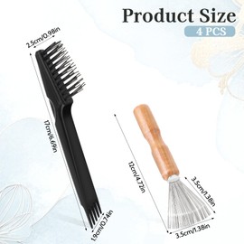 BOHUIZ 4 Pieces Hair Brush Cleaning Tool Hair Comb Cleaner Set Mini Brush Dirt Remover with Metal Wire Rake for Removing Hair Dust Home and Salon Use