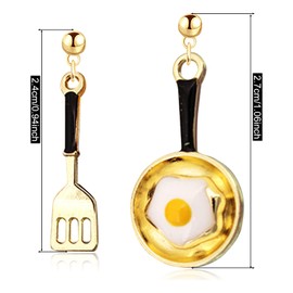 ANDPAI Cooking Baking Chef Charms Earrings Frying Pan Fried Egg Dangle Hook Earrings Lunch Lady Gift Kitchen Cooking Gift (Black)