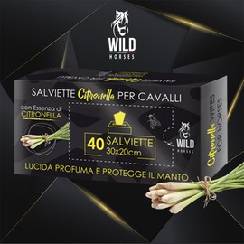 Wild Horses | Salviette Detergenti per Cavalli, Ideali per Lucidare, Profumare e Proteggere il Manto, Citronella, 40 Pz, 30x20cm