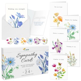 Only Zest 24 Floral Pack 4x6 in - Box of Sympathy Cards with Envelopes - Thinking of you Cards for Condolence, Bereavement, Sorry for your Loss