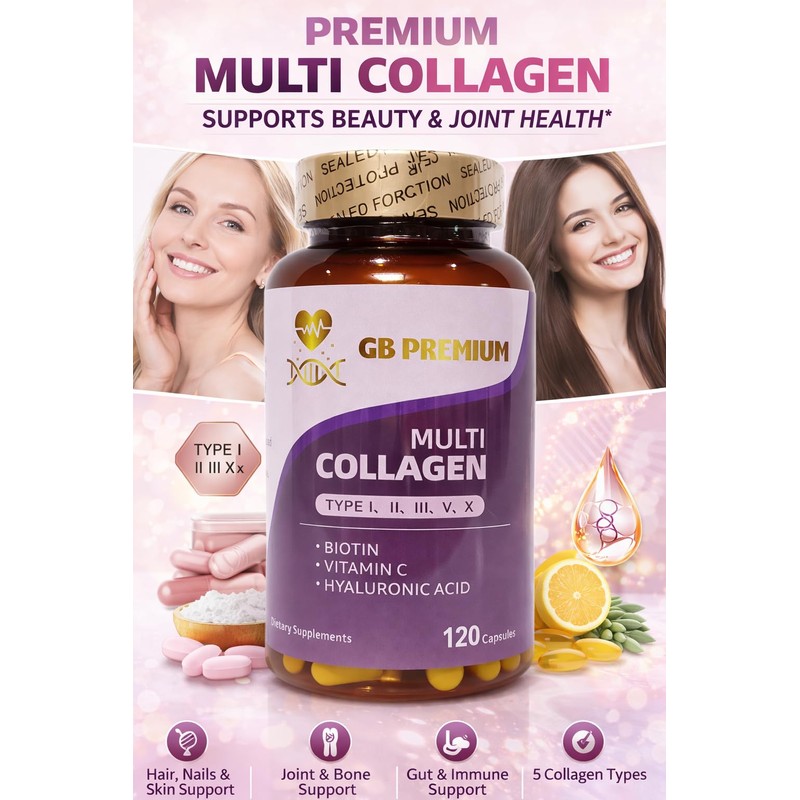 GB Premium Multi Collagen Capsules, Type I, II, III, V