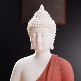 QINLANG 12 inch Red Buddha Statue and 15.74 inch LED Circle Table Lamp, Indoor Buddha Statues for Home Décor