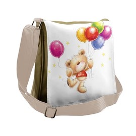 Ambesonne Colorful Messenger Bag, Teddy Bear with Baloon, Unisex Cross-body