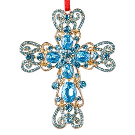 WaaHome Metal Cross Christian Christmas Ornaments Religious Christmas Ornaments, Teal Cross Keepsake Christmas Ornaments Gifts for Women Girls, Nativity Ornaments for Christmas Tree Decorations