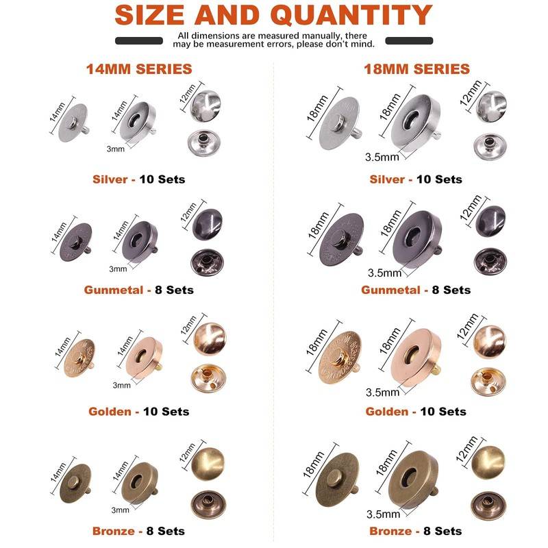 Tanstic 72 Sets 14mm and 18mm 4 Color Round Magnetic