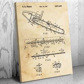 Chain Saw Canvas Print, Landscaper Gift, Chainsaw Blueprint, Lumberjack Gift, Workshop Decor, Arborist Gift Vintage Paper (18 inch x 24 inch)