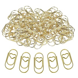 130 PCS Gold Heart Paper Clips, 20 * 10 mm Metal Small Cute Paper Clip, Mini Color Decorative Paperclips for Office School, Home Desk Organizers, Document Note Organizing