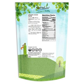 Organic Cacao Paste, 1 Pound - Non-GMO Cacao Liquor, Kibbled, Chopped Wafers and Bars, Pure, Unfiltered, Unrefined, Keto, Vegan, Bulk, Rich in Dietary Fiber, Copper, Manganese, Magnesium, and Zinc.