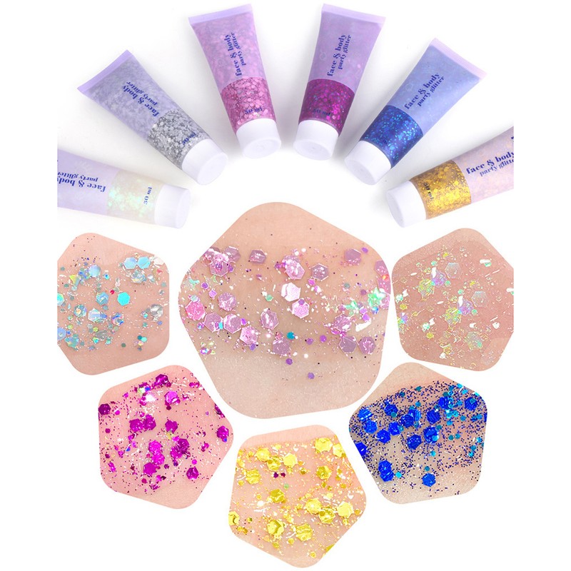 6 Color Sequins Glitter Body Gel 50ml Glitter Liquid Festival
