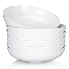 Cibeat 22 Ounce Porcelain Pasta Bowls Set 6 Pack Premium Ceramic Large Capacity Plates for Salad and Soup, Serving Bowl, Microwave & Dishwasher Safe (White)