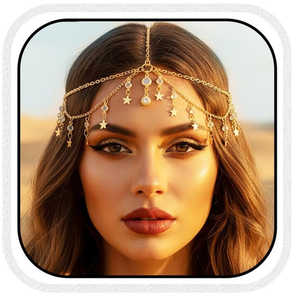 Aukmla Gold Star Head Chain Headpiece Layered Forehead Headband for