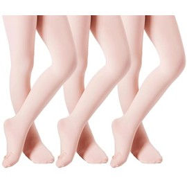 DIPUG Ballet Tights for Girls Dance Tights Toddler Thick Soft Footed Kids Pink Stockings Size 3t 4t 5t, 3 Pack