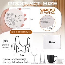 Hushee Coasters for Drinks with Bible Verses Set of 8 with Holder Inspirational Absorbent Ceramic Coasters with Cork for Home Decor Religious Christian Gifts First Communion Gifts (Floral)